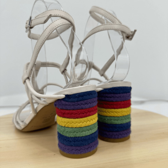 Donald J Pliner Strappy Leather Sandals Size 6 Block Heel Rainbow White Fairy - Picture 3 of 14